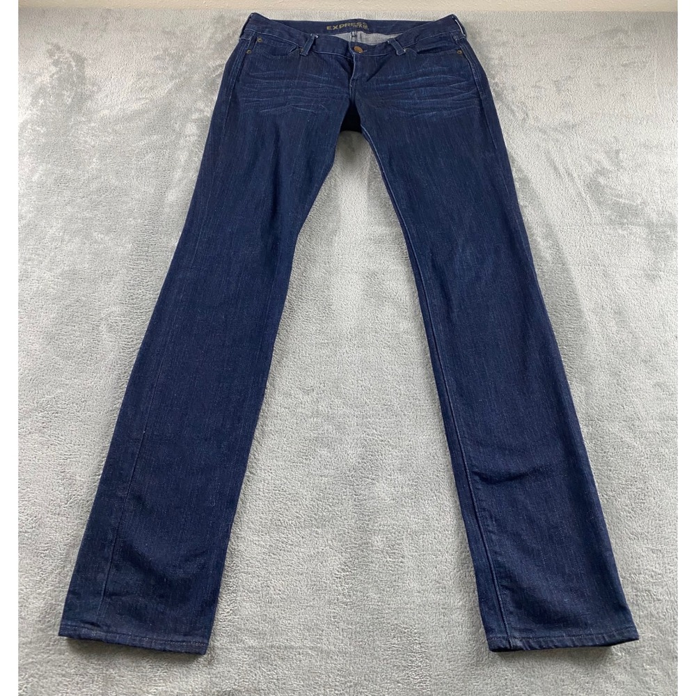 Express Jeans Womens 18 Dark Wash Indigo Low Rise Straight Leg Stretch Denim